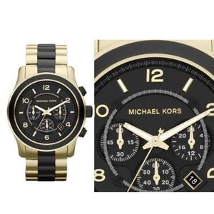 MK Runway Chronograph Black Dial Gold-Tone Watch
